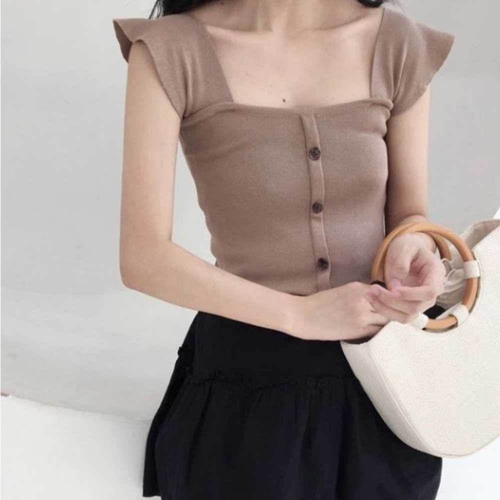 [BUNDLE 2/$15]  Elegant Khaki/Brown Square Neck Knit Top